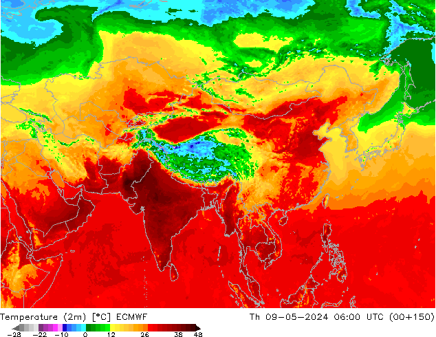 Temperatuurkaart (2m) ECMWF do 09.05.2024 06 UTC