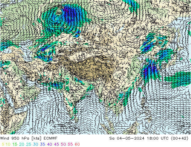 Prec 6h/Wind 10m/950 ECMWF so. 04.05.2024 18 UTC