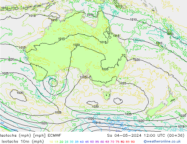 Izotacha (mph) ECMWF so. 04.05.2024 12 UTC