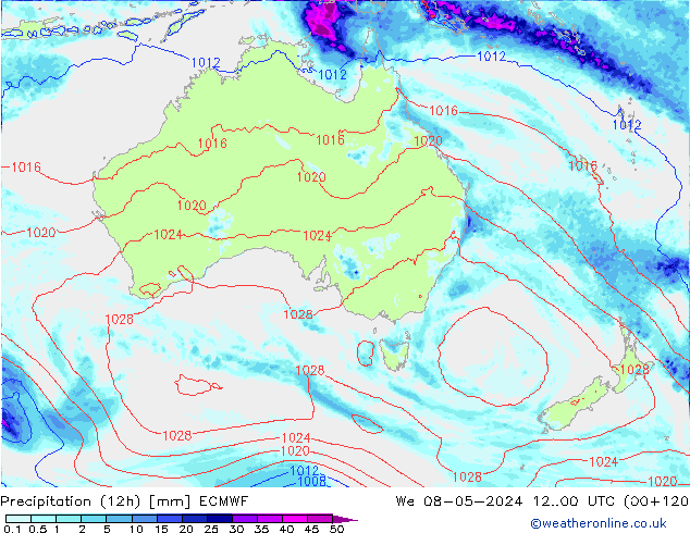 Precipitação (12h) ECMWF Qua 08.05.2024 00 UTC