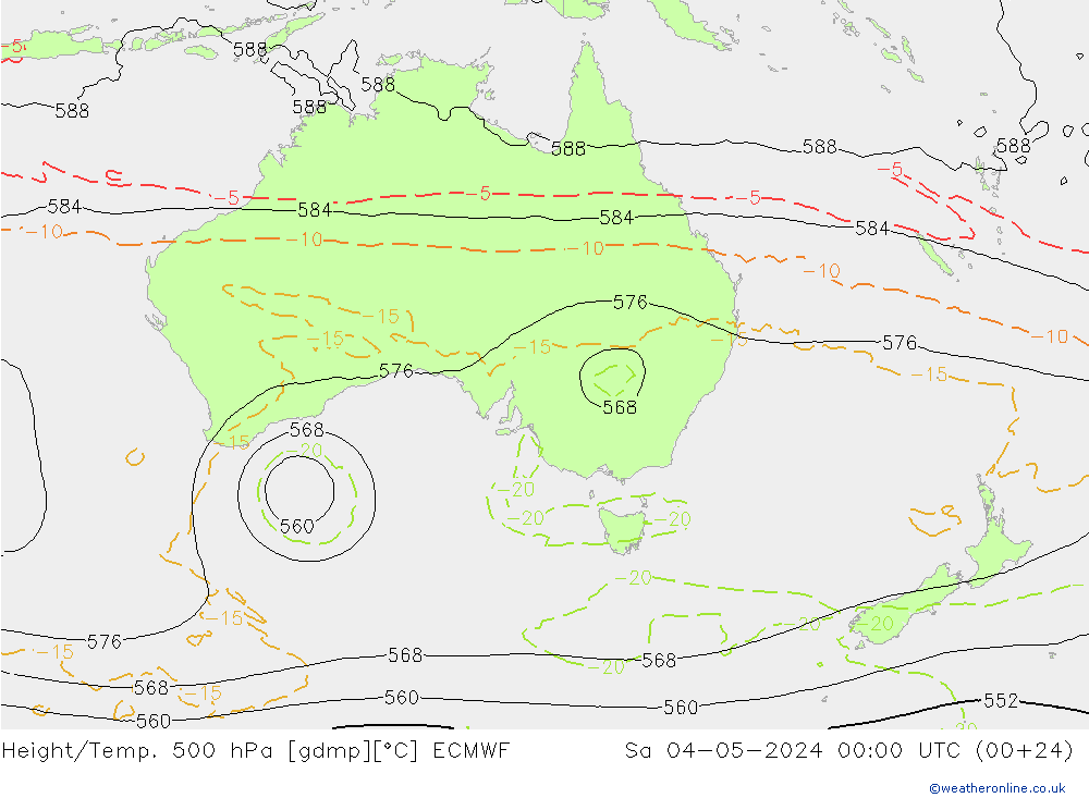 Height/Temp. 500 hPa ECMWF Sa 04.05.2024 00 UTC