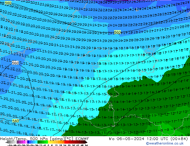 Z500/Rain (+SLP)/Z850 ECMWF Mo 06.05.2024 12 UTC