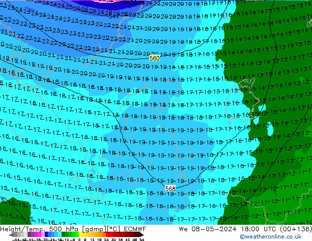 Z500/Rain (+SLP)/Z850 ECMWF śro. 08.05.2024 18 UTC