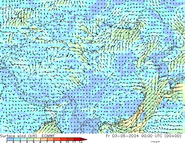 �N 10 米 (bft) ECMWF 星期五 03.05.2024 00 UTC