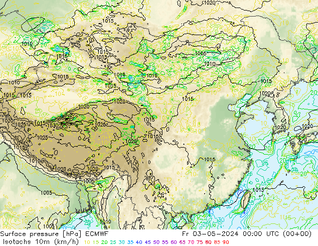 10米等风速线 (kph) ECMWF 星期五 03.05.2024 00 UTC