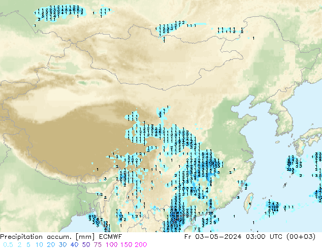 Precipitation accum. ECMWF 星期五 03.05.2024 03 UTC