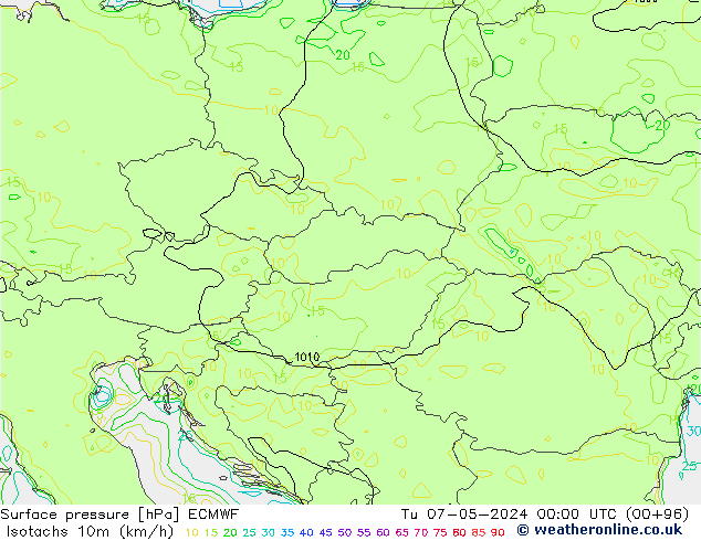 Isotachs (kph) ECMWF mar 07.05.2024 00 UTC