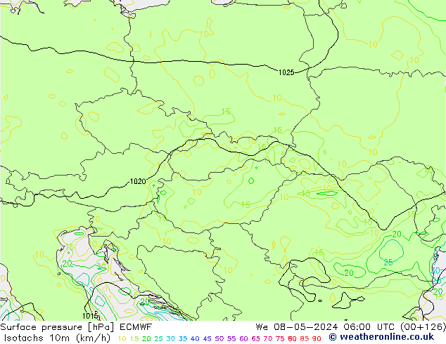 Isotachs (kph) ECMWF  08.05.2024 06 UTC