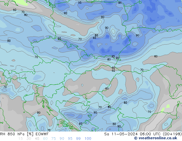 RH 850 гПа ECMWF сб 11.05.2024 06 UTC