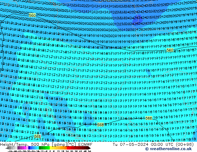 Z500/Rain (+SLP)/Z850 ECMWF Tu 07.05.2024 00 UTC