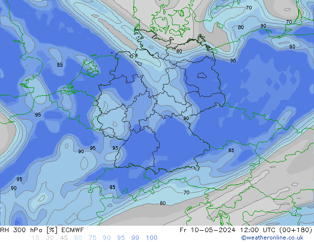 RH 300 hPa ECMWF Fr 10.05.2024 12 UTC