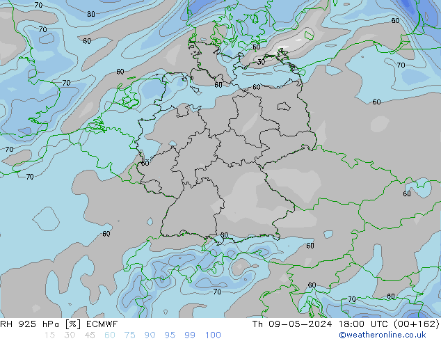 RH 925 hPa ECMWF czw. 09.05.2024 18 UTC