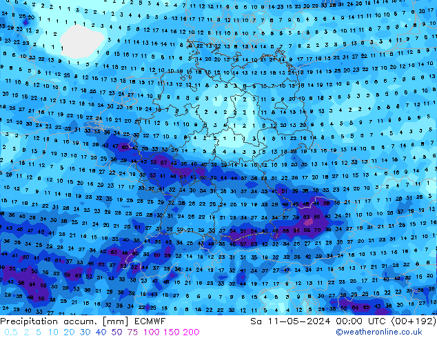 Precipitation accum. ECMWF  11.05.2024 00 UTC