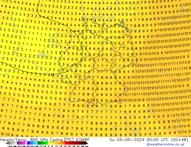 Z500/Rain (+SLP)/Z850 ECMWF Su 05.05.2024 00 UTC