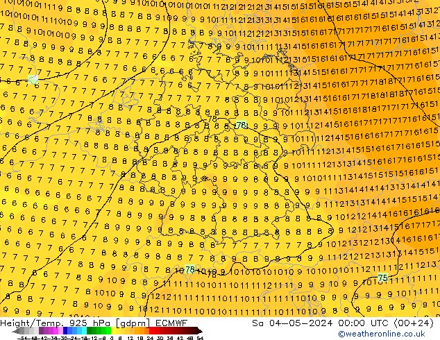 Height/Temp. 925 hPa ECMWF Sa 04.05.2024 00 UTC