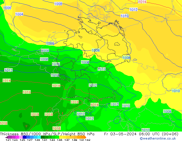 Thck 850-1000 hPa ECMWF 星期五 03.05.2024 06 UTC