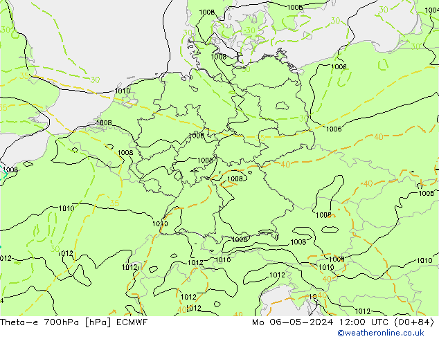 Theta-e 700hPa ECMWF Mo 06.05.2024 12 UTC