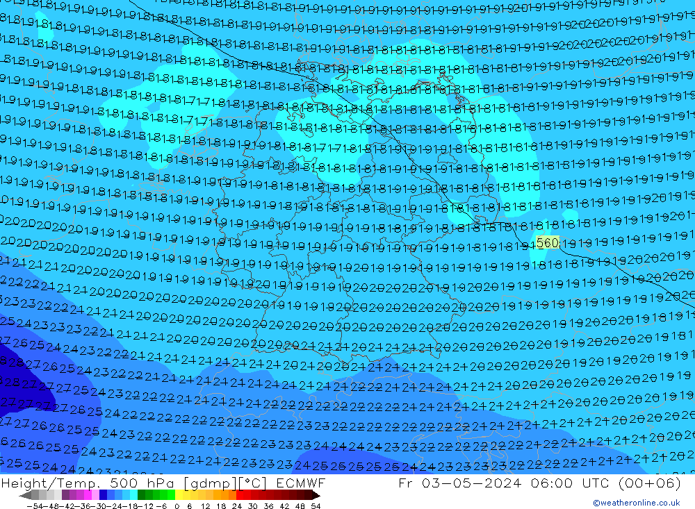 Height/Temp. 500 hPa ECMWF 星期五 03.05.2024 06 UTC