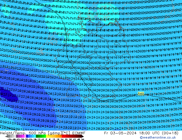 Géop./Temp. 500 hPa ECMWF ven 03.05.2024 18 UTC