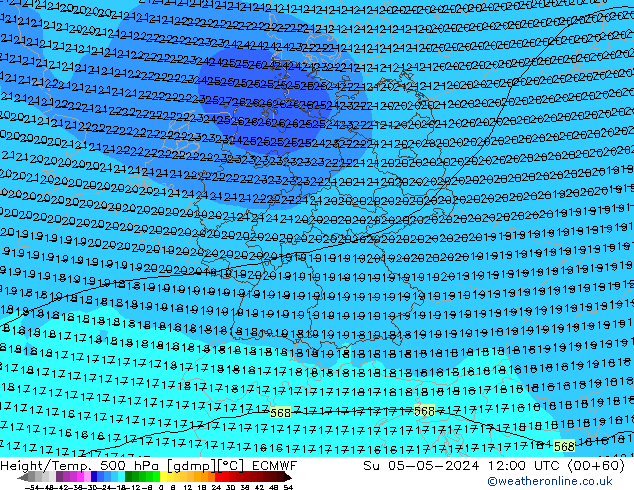 Z500/Yağmur (+YB)/Z850 ECMWF Paz 05.05.2024 12 UTC