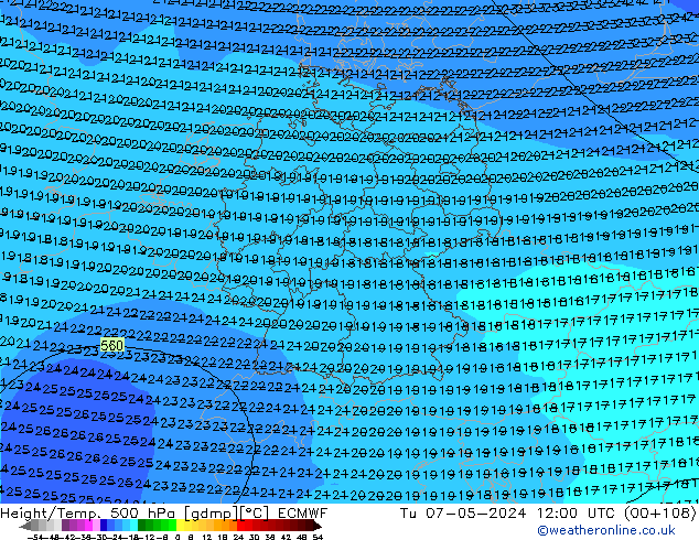 Z500/Rain (+SLP)/Z850 ECMWF Ter 07.05.2024 12 UTC