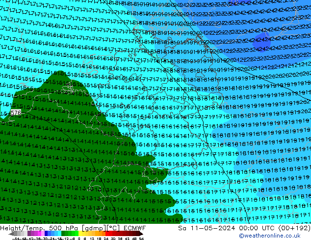 Z500/Rain (+SLP)/Z850 ECMWF sáb 11.05.2024 00 UTC