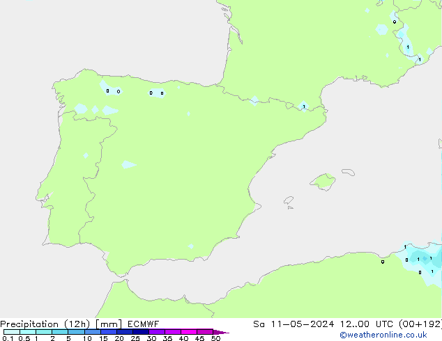 Precipitazione (12h) ECMWF sab 11.05.2024 00 UTC