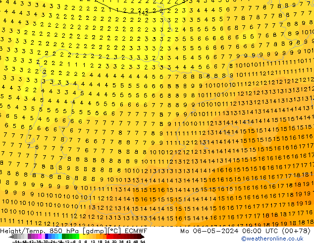 Height/Temp. 850 hPa ECMWF lun 06.05.2024 06 UTC