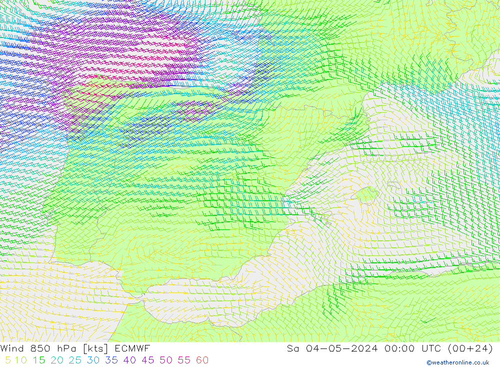 Rüzgar 850 hPa ECMWF Cts 04.05.2024 00 UTC