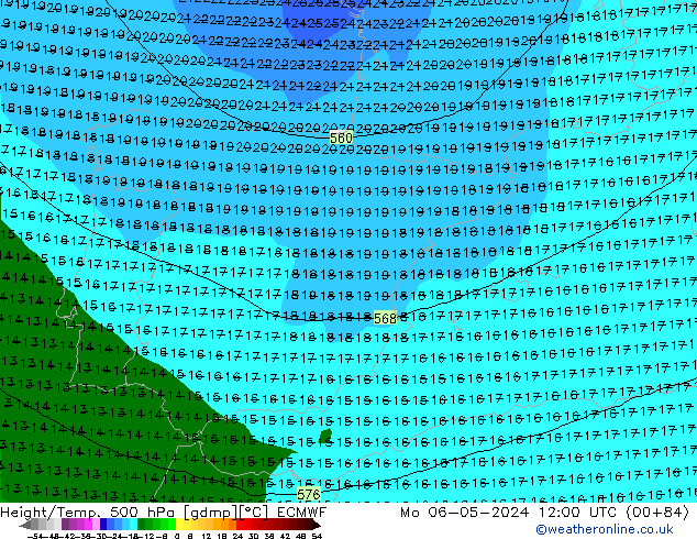 Z500/Rain (+SLP)/Z850 ECMWF пн 06.05.2024 12 UTC