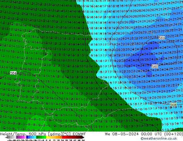 Z500/Rain (+SLP)/Z850 ECMWF We 08.05.2024 00 UTC