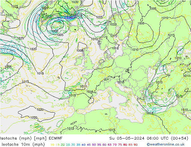 Isotaca (mph) ECMWF dom 05.05.2024 06 UTC