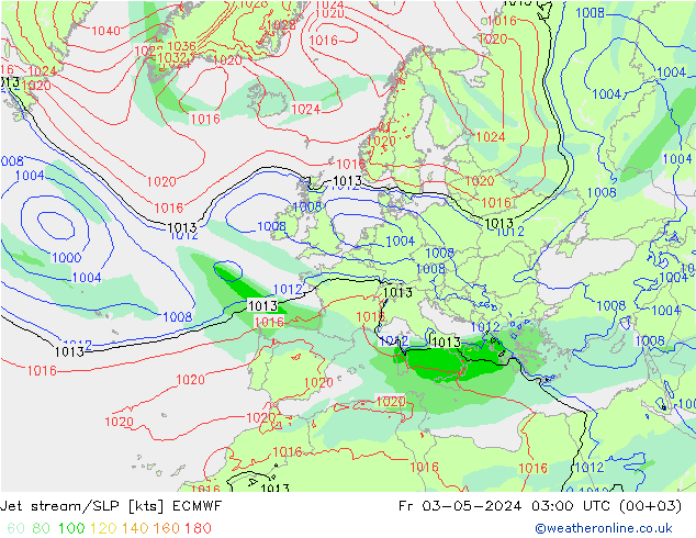 Polarjet/Bodendruck ECMWF Fr 03.05.2024 03 UTC