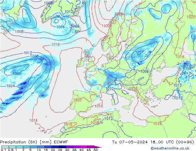 Z500/Rain (+SLP)/Z850 ECMWF Di 07.05.2024 00 UTC