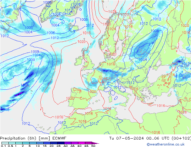 Z500/Regen(+SLP)/Z850 ECMWF di 07.05.2024 06 UTC