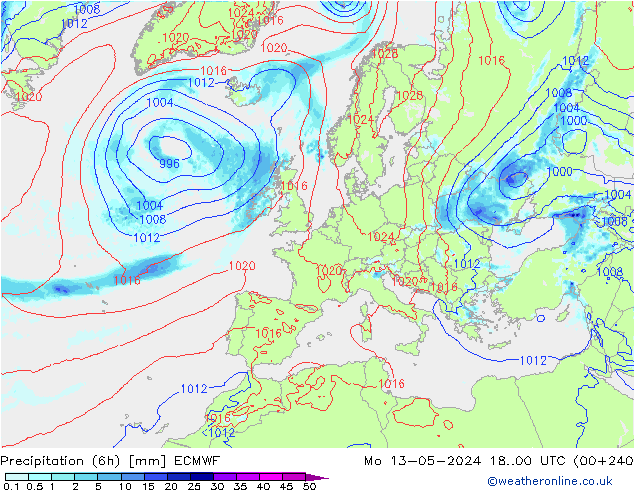 Z500/Rain (+SLP)/Z850 ECMWF Mo 13.05.2024 00 UTC