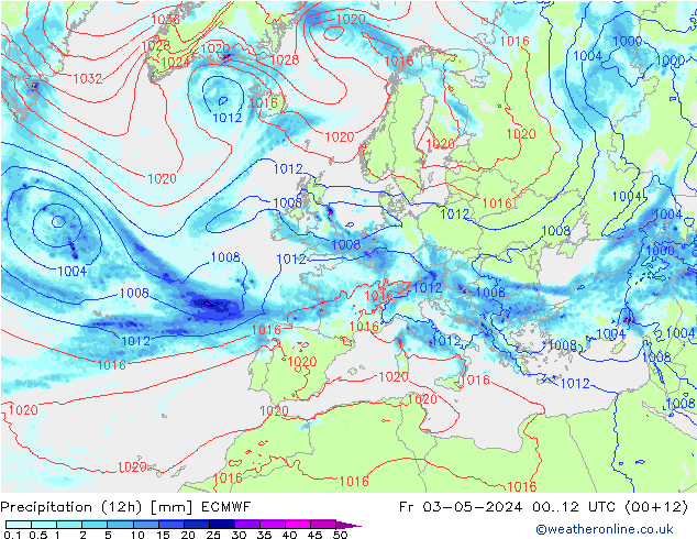 Nied. akkumuliert (12Std) ECMWF Fr 03.05.2024 12 UTC