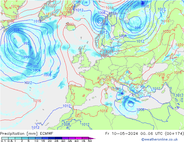 Niederschlag ECMWF Fr 10.05.2024 06 UTC