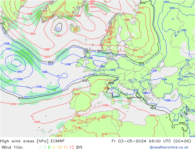 High wind areas ECMWF Fr 03.05.2024 06 UTC