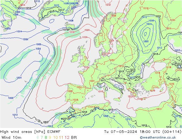 High wind areas ECMWF Tu 07.05.2024 18 UTC