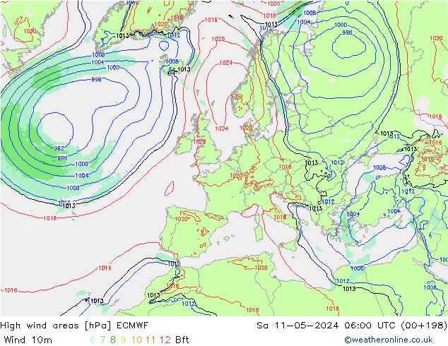 High wind areas ECMWF  11.05.2024 06 UTC
