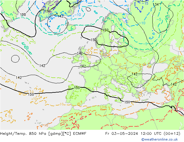 Height/Temp. 850 hPa ECMWF Fr 03.05.2024 12 UTC