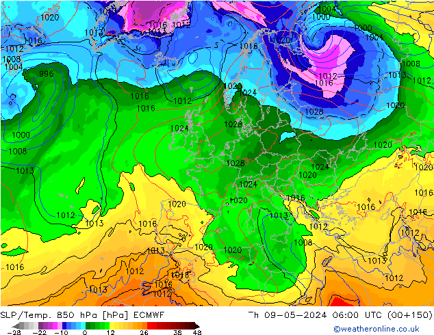 SLP/Temp. 850 hPa ECMWF gio 09.05.2024 06 UTC