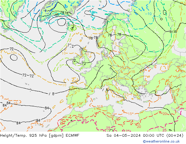 Height/Temp. 925 hPa ECMWF sab 04.05.2024 00 UTC
