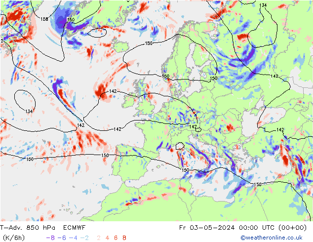 T-Adv. 850 hPa ECMWF Fr 03.05.2024 00 UTC