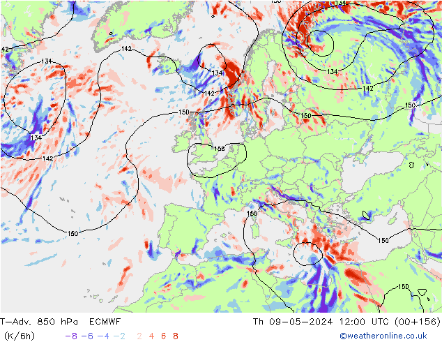 T-Adv. 850 hPa ECMWF Per 09.05.2024 12 UTC