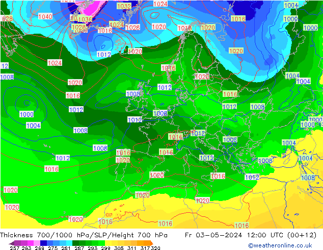 Thck 700-1000 hPa ECMWF Fr 03.05.2024 12 UTC