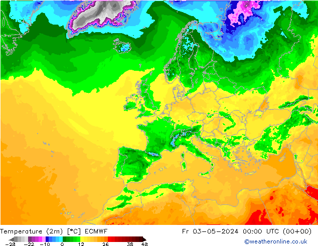 Temperaturkarte (2m) ECMWF Fr 03.05.2024 00 UTC