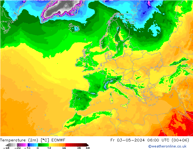 Temperatura (2m) ECMWF vie 03.05.2024 06 UTC