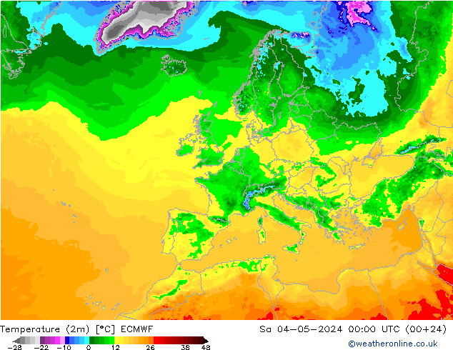 Temperatura (2m) ECMWF sab 04.05.2024 00 UTC